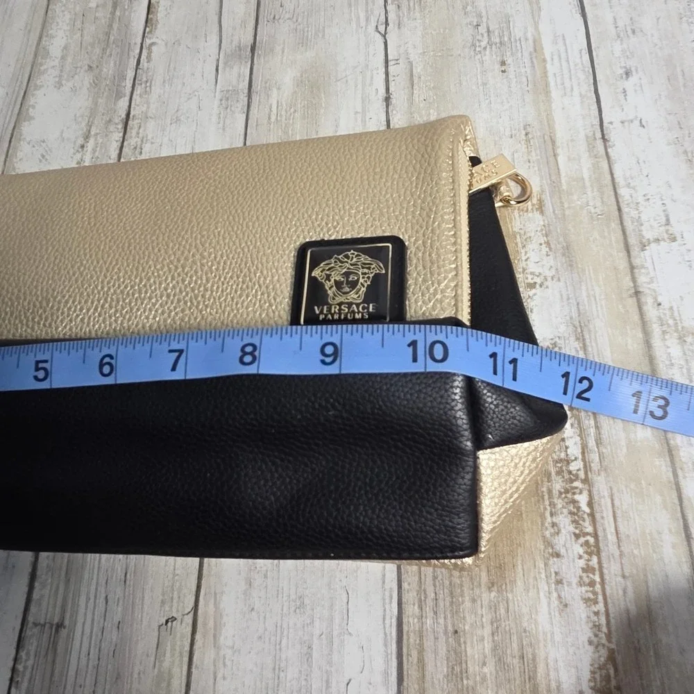 Versace Parfums Black Gold Pebbled Faux Leather Medusa Foldover Clutch Bag